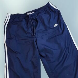 Adidas Windbreaker Track Pants Men's Large Blue 3 White Striped‎ Zip Leg AZF001